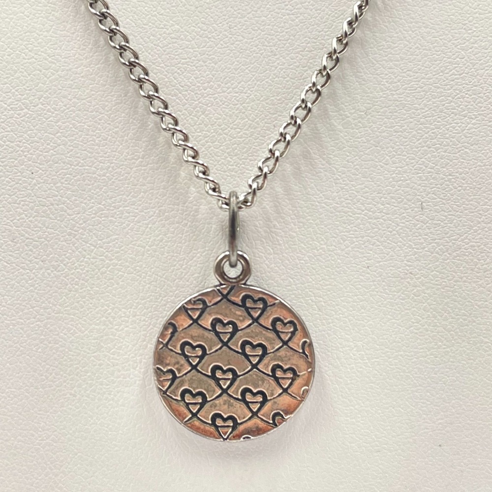 Vintage Silver Tone Love Never Fails Religious Heart Medallion Pendant Necklace